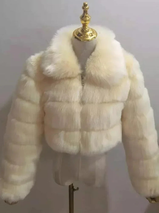 Casual White Black Fluffy Fall Winter Faux Fur Coat Women Short Jacket Long Sleeve Cropped Puffer Fur Jacket For Women Outwear
