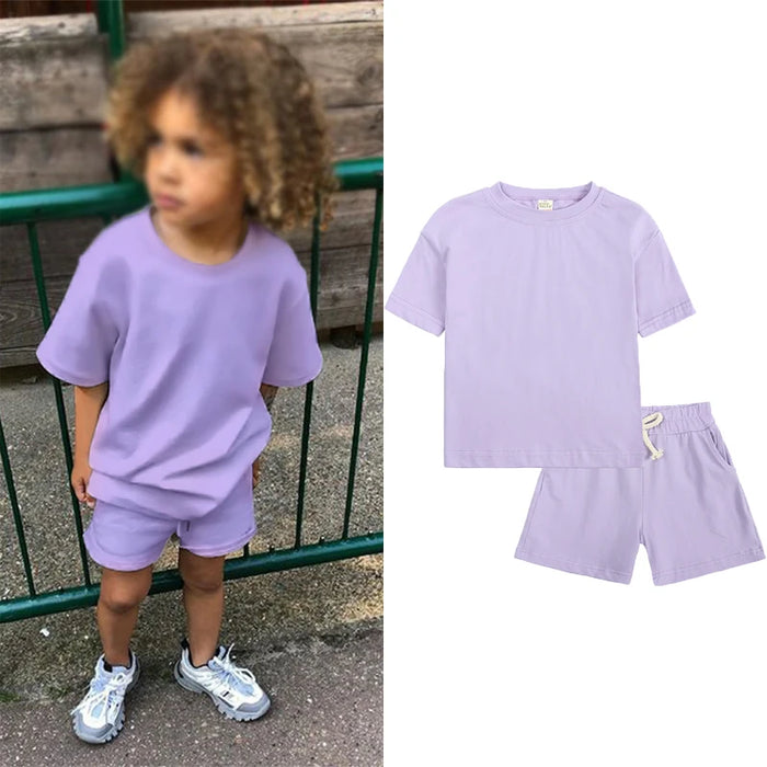 Summer Essential Tracksuit Children's Clothing Sets Suit For Girls Short Sleeve Top+Shorts Boys Costume Kids Outfits Sportswear