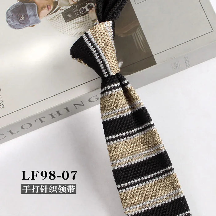 Striped Knitted Neckties For Men Narrow Retro Knitting Neck Tie Korean Style Casual Cravat Shirts Accessories Suit Neckwear
