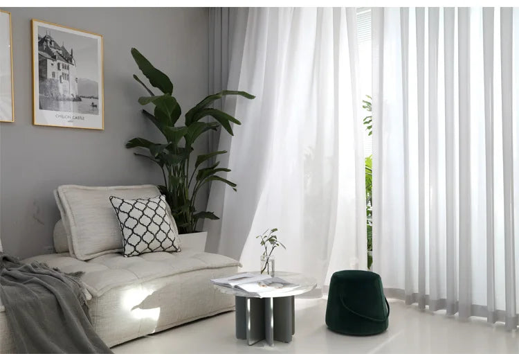 1Pc  Super Soft Chiffon White Tulle Sheer Curtains for Living Room Lining Bedroom Window Decor