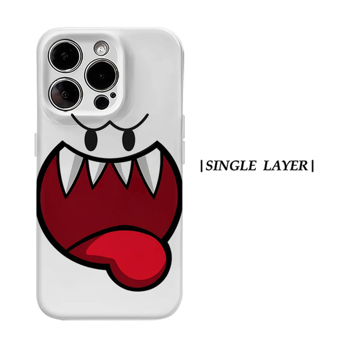White cartoon ghost face phone case, single layer version