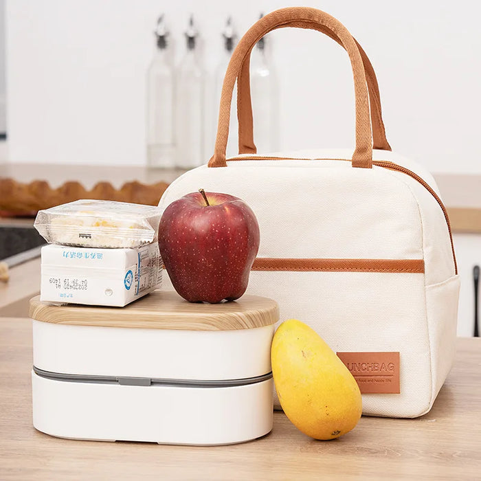 4 Shapes Insulated Thermal Large-capacity Beige Lunch Bags Girls Japanese Bento