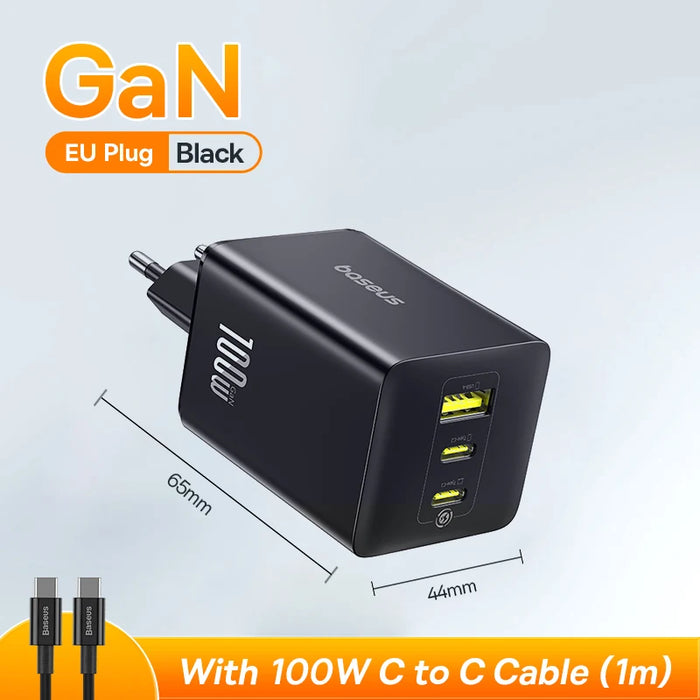 Baseus 100W GaN Charger Fast Charger For Xiaomi Samsung iPhone 17 16 15 Laptop Tablet Charger PD Charger With USB Phone Charger