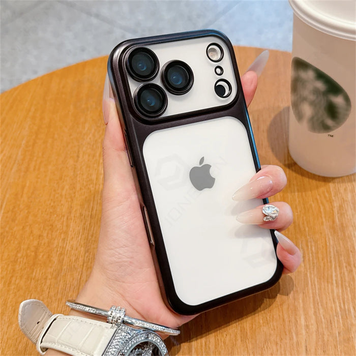Luxury Plating Matte Clear Case For IPhone 17 Pro Max 17pro Orange Simple Electroplated Bumper Frosted Shockproof Slim PC Cover