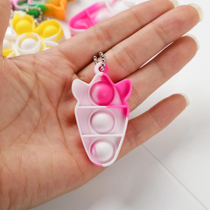 10Pcs Colorful Bunny Rabbit Egg Mini Pop Keychain Sensory Finger Fidget Toy for Kids Birthday Easter Party Favors Pinata Fillers