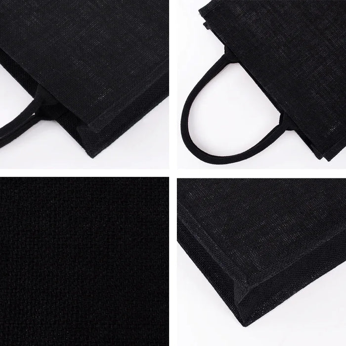 Black Reusable Large Jute Tote Bag Eco Friendly Burlap