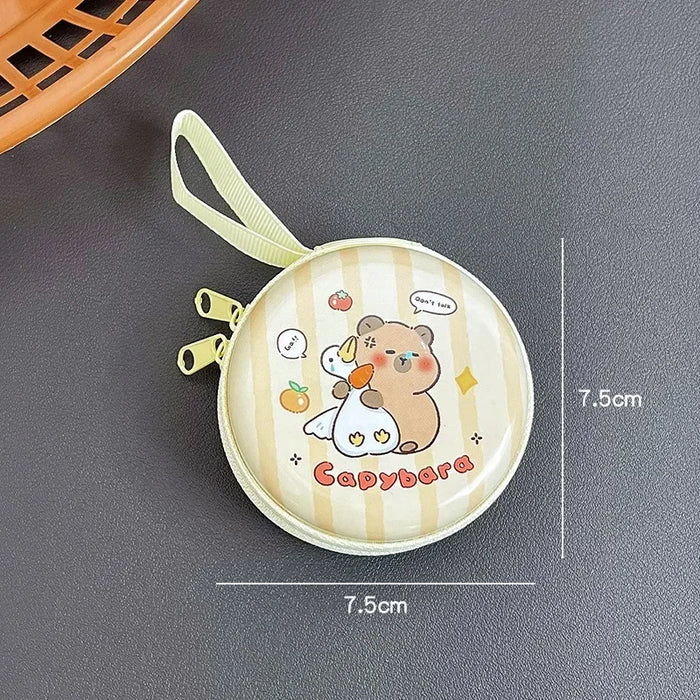 New Capybara Tinplate Wallet Coin Purse Creative Round Mini Portable Earphone Bag Cute Cartoon Animal Coin Key Storage Bag