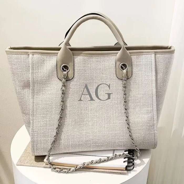 Personalised Chain Monogram Canvas Tote Bag Shoulder Bag