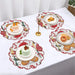 White gingerbread placemats with cakes and cups