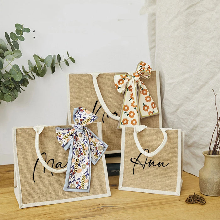 Personalized Name Jute Handbag with Name Perfect for Wedding Bachelorette Party