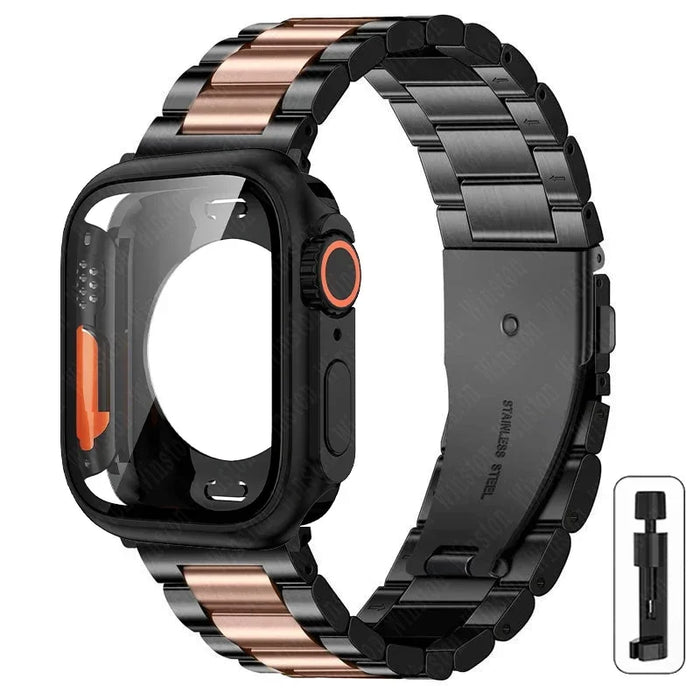 Change to Ultra Case+Band For Apple Watch 46mm 44 42mm 45mm Metal Stainless Steel strap for iWatch series Series 10 9 8 7 6 SE 5
