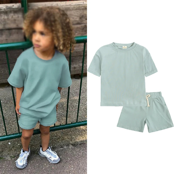 Summer Essential Tracksuit Children's Clothing Sets Suit For Girls Short Sleeve Top+Shorts Boys Costume Kids Outfits Sportswear