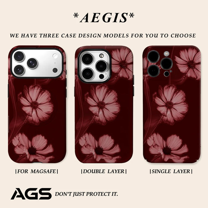 Burgundy Star Bloom Phone Case for IPhone 17 16 15 14 13 Pro Max Plus for Magnetic Single Double-layer Tough Case