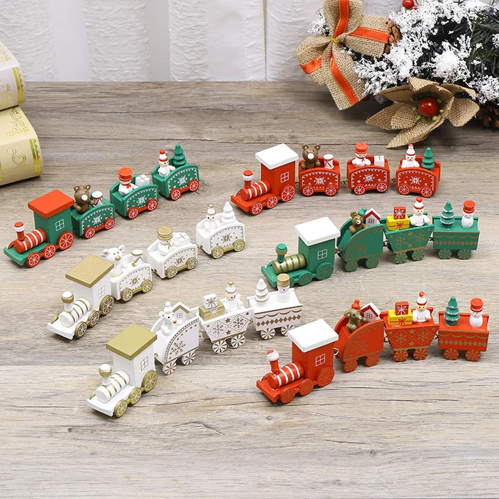 Christmas Decorations Wooden Four Section Small Train Festival Children's Gifts Toy