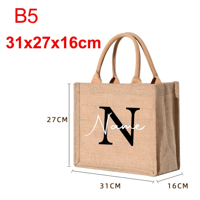Personalized Name Large Jute Handbag Tote Bag