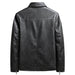 Black faux leather jacket, back view