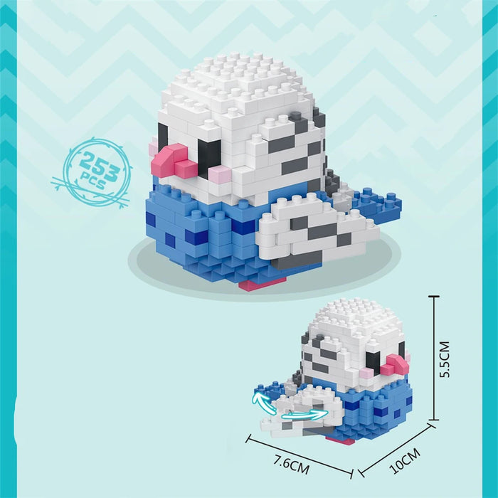 Blue and white spotted budgie micro block figure