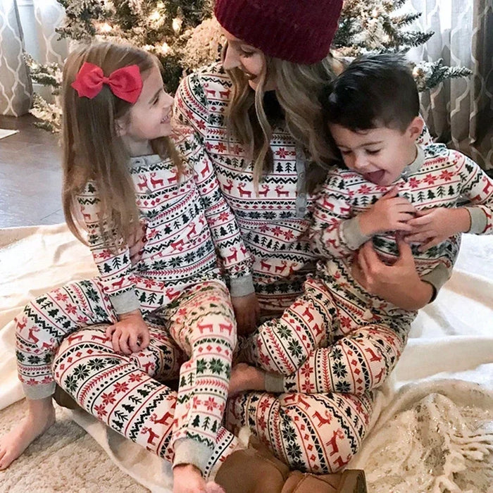 Christmas Gift Family Matching Outfits Allover Print Mom Dad Kids 2 Pieces Pajamas Set Sleepwear Baby Romper Xmas Look Pyjamas