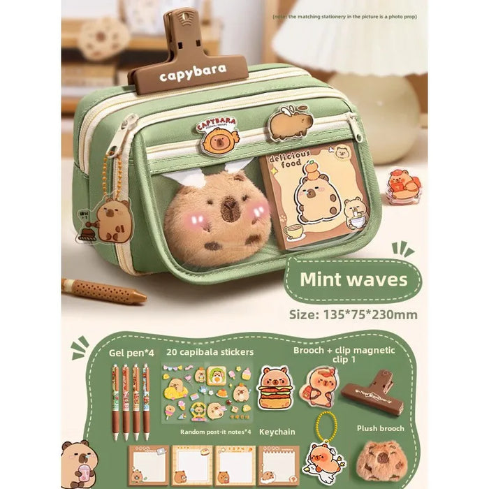 Capybara 9-layer large capacity pencil case, large capacity pencil case flip cover stationery pencil case stationery storage bag
