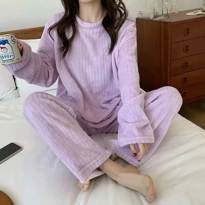 Women Coral Velvet Jacquard Pajama Set Soft Warm Winter Loungewear Comfortable Homewear for Christmas Valentine's Day Gift