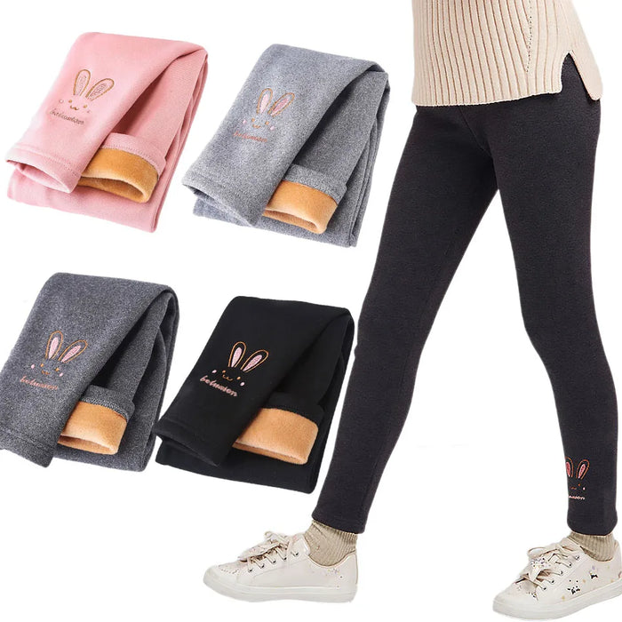 2026 Girls Tights Baby Fleece Lined Pants Children Thermal Bottoms Kids Autumn Winter Fashion Trousers Soft Bunny Leggings 3-8Y