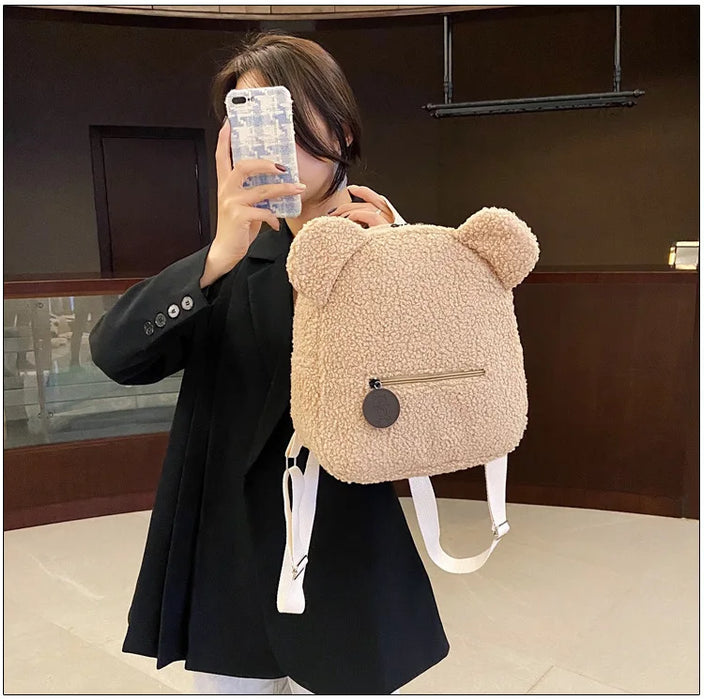 Womens Girls Cute Bear Pattern Backpack Plush