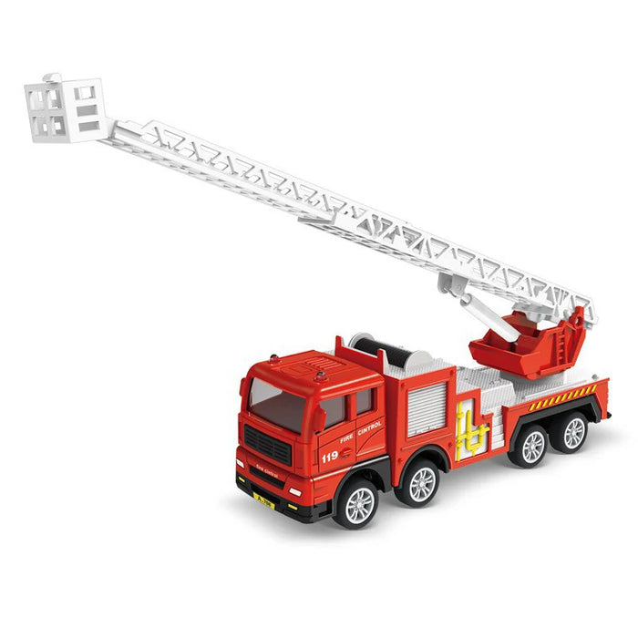 Diecast Fire Truck Model Simulation Pull Back Ladder Fire Fighting Toy Rescue Car Inertial Fire Toy Children Firefighter Truck