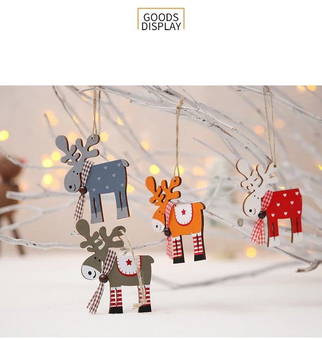 New Year 2022 Natural Wood Christmas Tree Ornament Xmas Hanging Pendants Star Xmas Tree Bell Christmas Decorations For Navidad