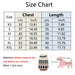 Dog sweater size chart: chest and length for XS to XXL