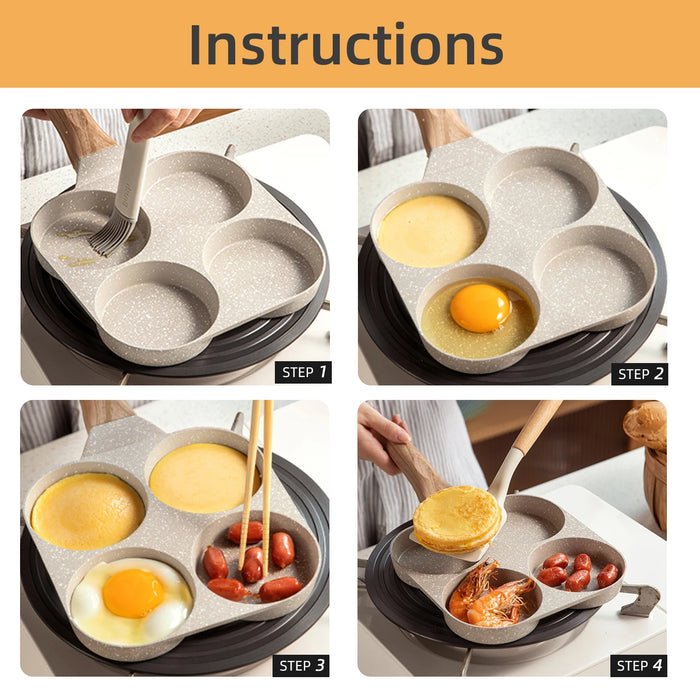 2/ 4 Holes Frying Pot Pan Black Thickened Kitchen Omelet Non-Stick Egg Poacher Pancake Crepe Steak Cooking Ham Breakfast Maker