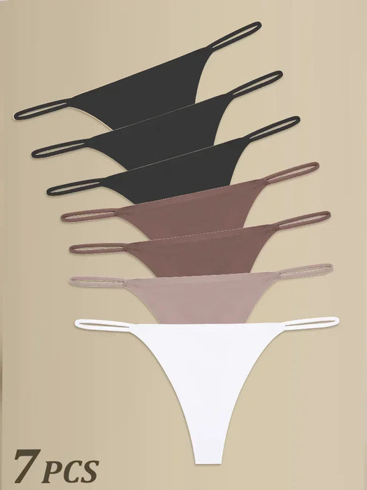 7Pcs/Set Women Seamless Thongs  High Flexibility Panties Thin Strap Low WaistSexy Underwear Ladies T-back Comfortable Women