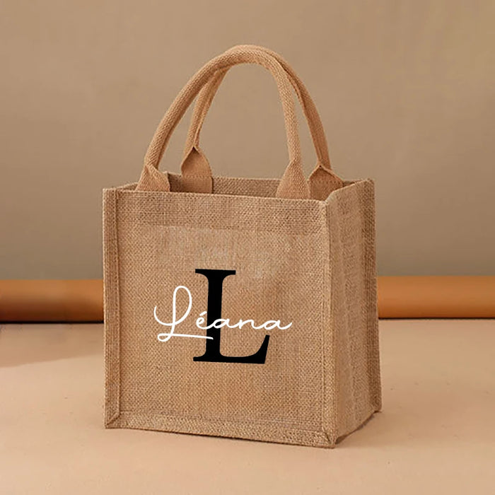 Personalized Name Large Jute Handbag Tote Bag