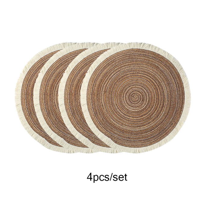 Set of 4 brown round woven placemats