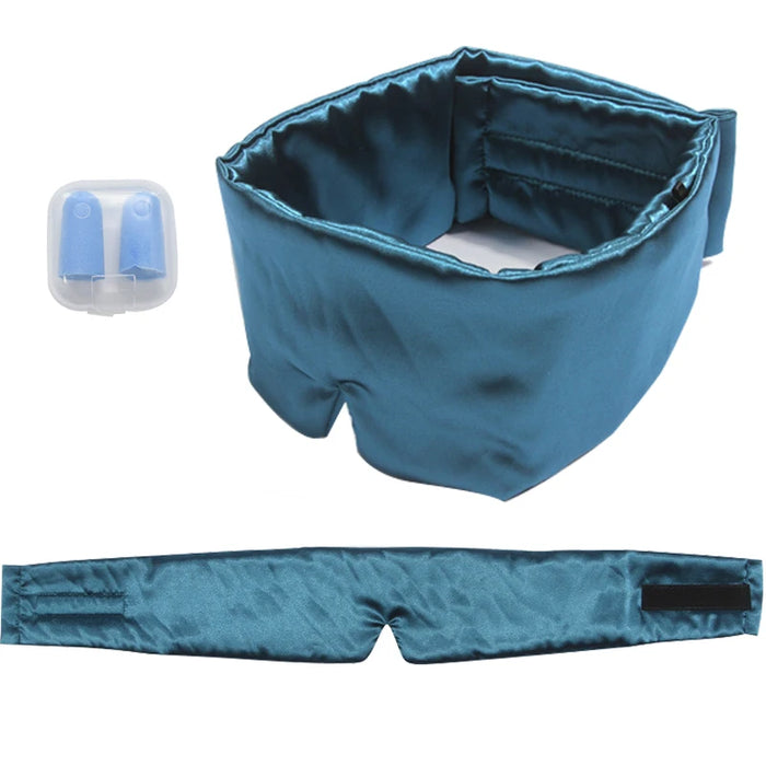 Blue contoured sleep mask with earplugs