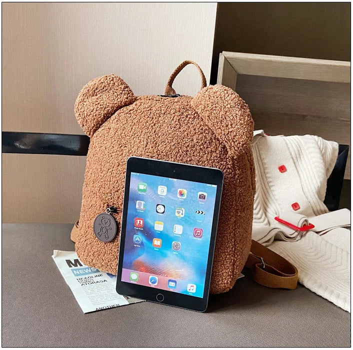 Womens Girls Cute Bear Pattern Backpack Plush