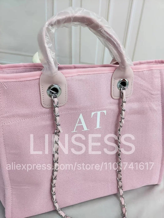 Personalised Chain Monogram Canvas Tote Bag Shoulder Bag
