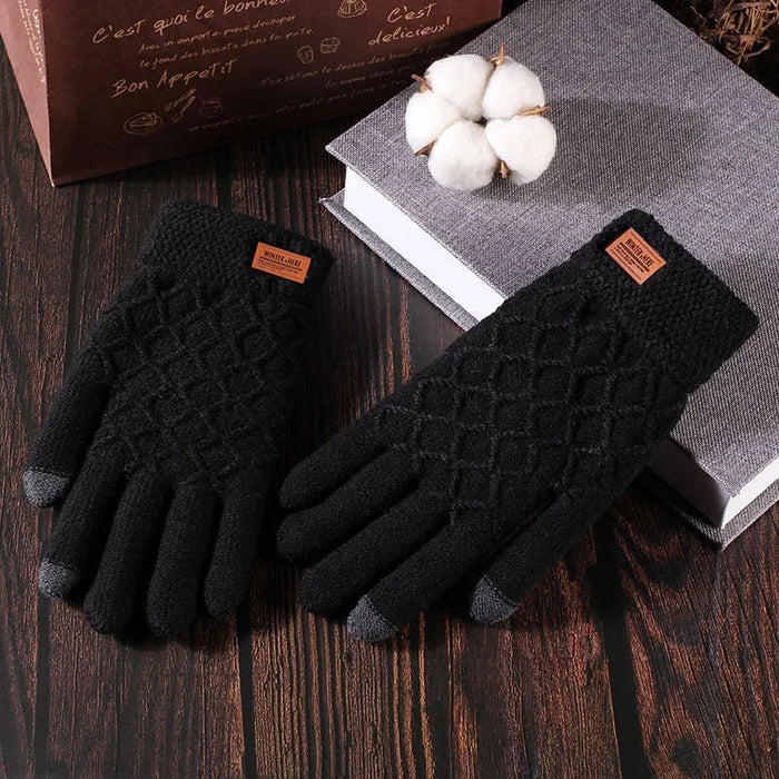 Autumn Winter Version of The Touch Screen Knitted Wool Plus Velvet Thickening Outdoor Riding Gloves for Men Accessories Gifts
