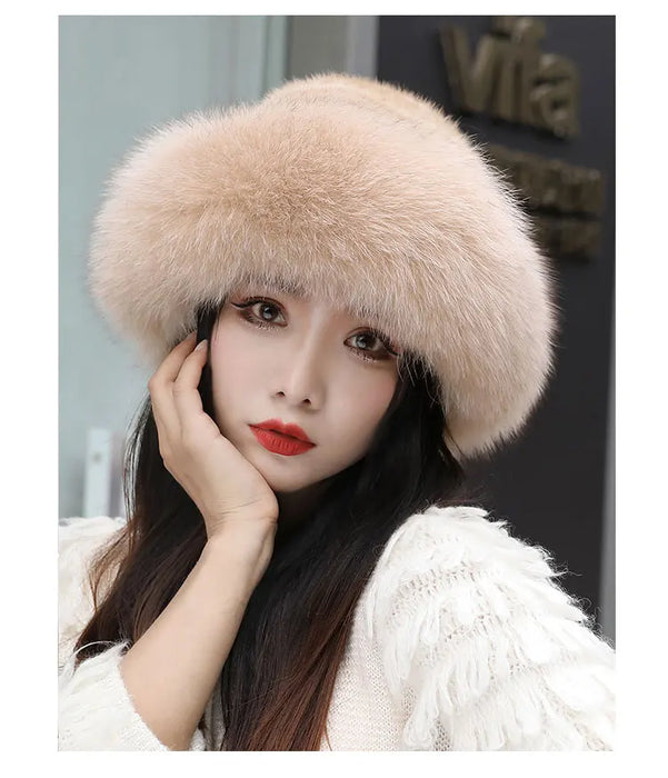 New Women Winter Luxury Knitted Real Mink Fur Bomber Hat Natural Warm Fox Fur Cap Girls Quality Soft 100% Genuine Mink Fur Hats