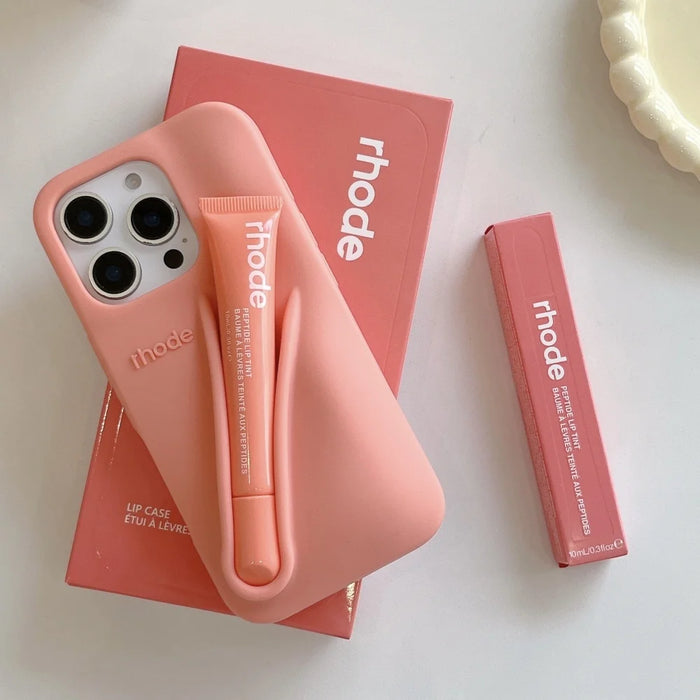 Lip Gloss Phone Case for iP 16 15 14 13 12 11 Pro Max Plus Lipstick Silicone DIY Toast Espresso Ribbon Box Cover