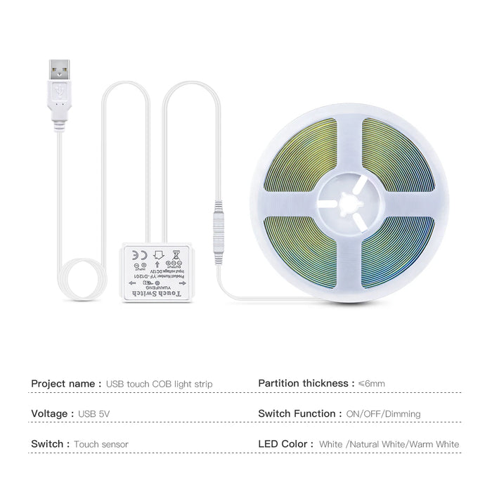 Makeup Mirror Backlight Lighting COB 5V USB LED Strip Penetrate Mirror Touch Sensor Switch Dimmable Bathroom Vanity Mirror Light