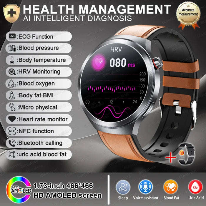 2025 New Micro Physical Examination ECG SmartWatch Blood Pressure Emotional Detection Fatigue Monitoring Smartwatch
