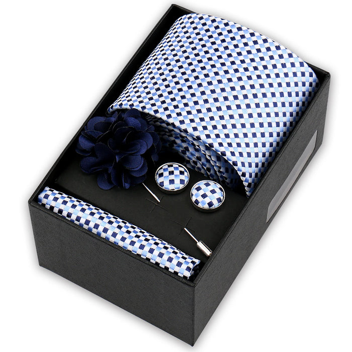 Men's tie gift set, style BBJ-23: tie, pocket square, cufflinks and pins in a gift box