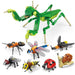 Praying mantis building block model with seven other insect models