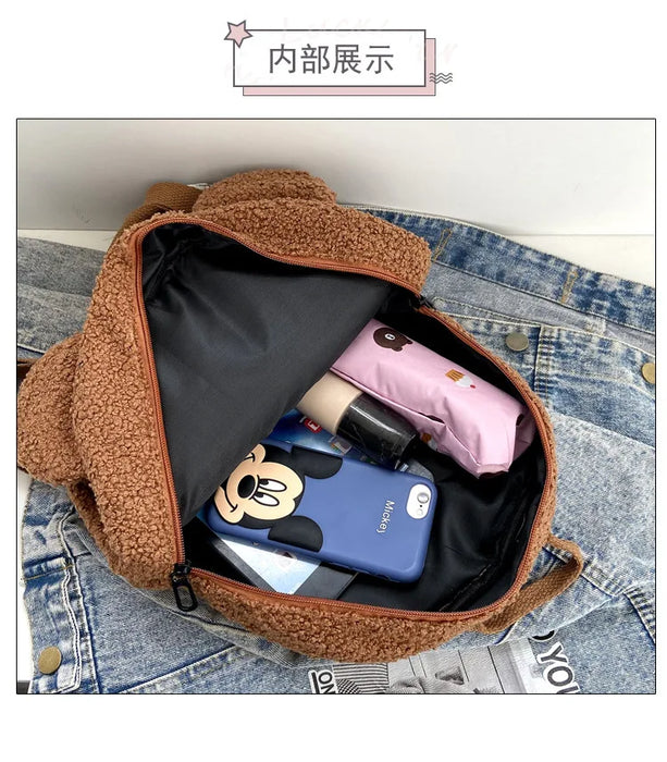 Womens Girls Cute Bear Pattern Backpack Plush