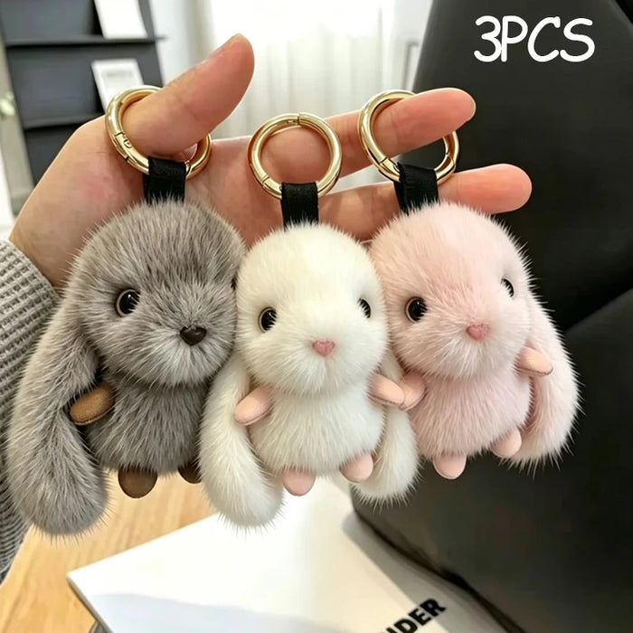 1pc Trendy Plush Rabbit White Keychain for Woman with Cute Charm Soft Toy Decorative Accessory for Bags New Year Gift Body Kit