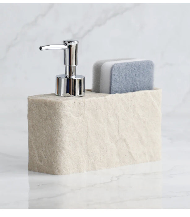 Soap Dispenser with Sponge Kitchen Sink and Bathroom Soap Dispenser  Imitation black rock Liquid Hand and Dish Soap Dispenser