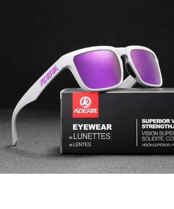 KDEAM square polarized sunglasses, mirror violet lenses (C27)