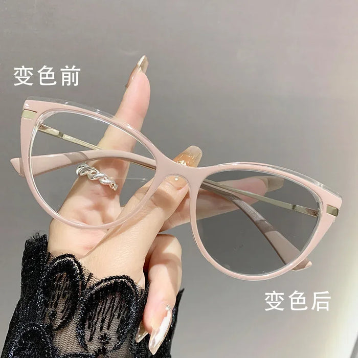 Cat Photosensitive Myopia Glasses 0 -0.5 -0.75…Eye Anti Blue Light/myopia Glasses Flat Metal Eyeglass Frame for Myopia Glasses