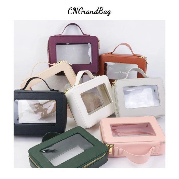 Customized Letters Transparent Makeup Bag Saffiano Portable Cosmetic Case