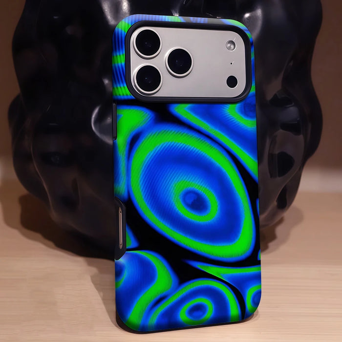 Aegis case Protective Bumper for Magnetic Magsafe for iPhone 17 16 15 14 Plus 13 Pro Max Hard PC  Neon Green and Blue Abstract